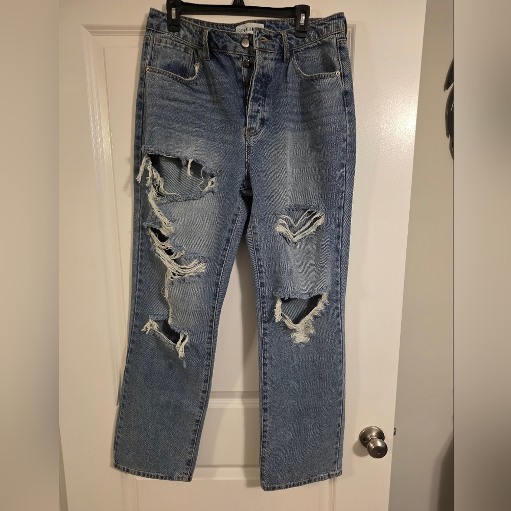 Fashion Nova Light Blue Distressed Boyfriend Jeans
